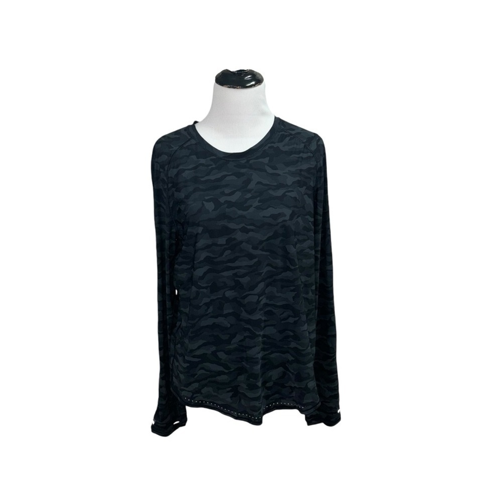 Lululemon Women’s Size 6 Rise and Run Long Sleeve Active Shirt Black Gray Camo
